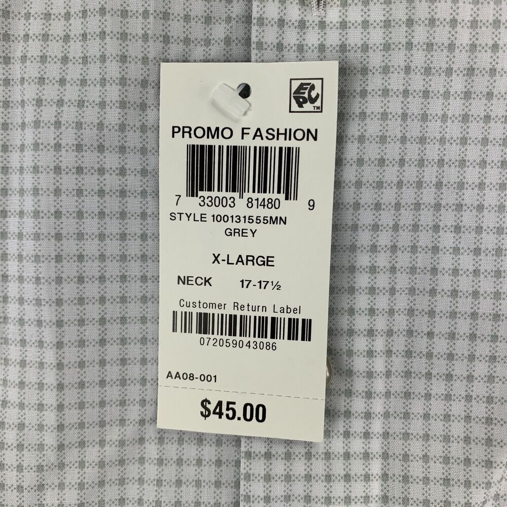 Club Room Mens Regular Fit Check Dress Shirt White Gray XL 17-17.5 - Picture 2 of 4